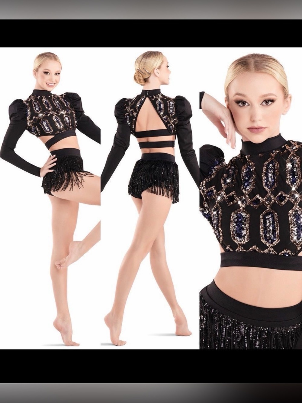 Revolution 10th House Dance Costume 2 piece black sequin BIONIC TH23116 PA adult
